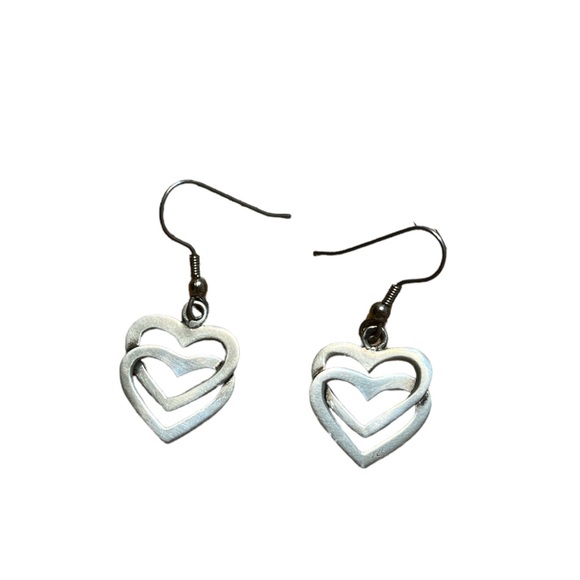 Vintage Jewelry - Sterling Silver Double Heart Dangle Earrings